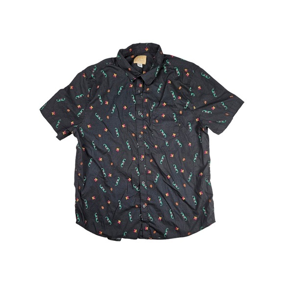 Roebuck & Co. Other - Roebuck Co Shirt Mens Size XL Black Christmas Elf Bells Button Up All Over Print